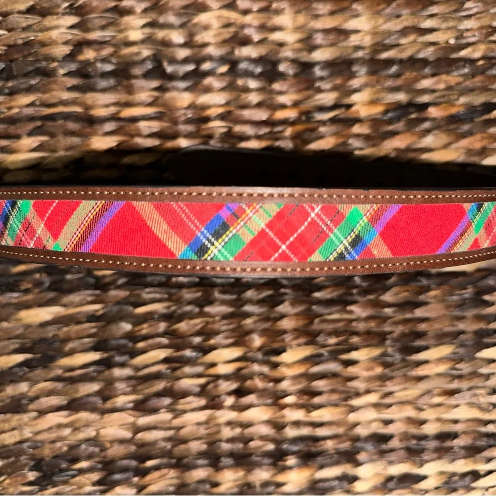 Tartan plaid belt kids size medium Red plaid and brown‎